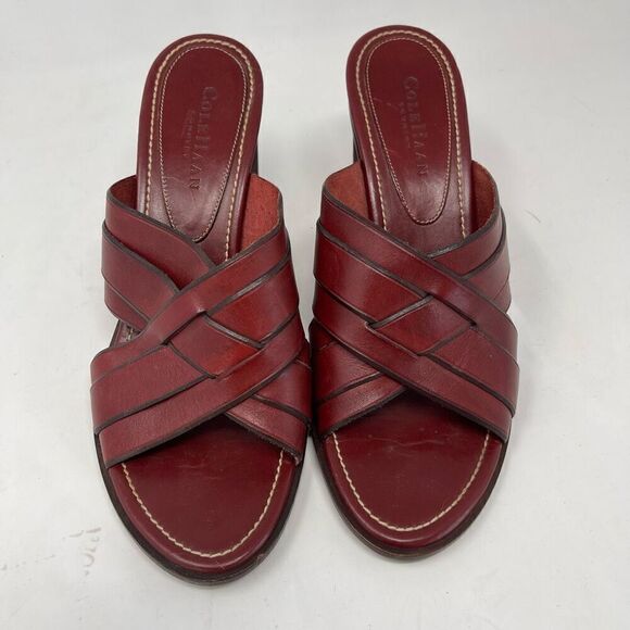 Cole Haan Country Red Leather Woven Sandal Heel Size 8.5 B - Picture 1 of 8